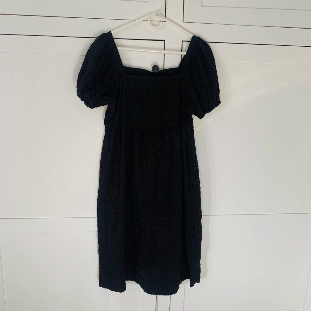 A New Day Black Cotton Swiss Dot Puff Sleeve Midi Dress Size Small